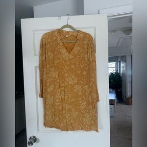 a.n.a Mustard Yellow Long-Sleeve Floral Shift Dress